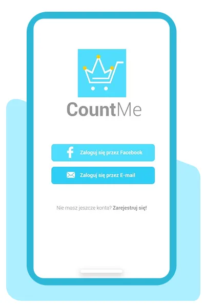 Aplikacja CountMe - logowanie przez Facebook albo e-mail