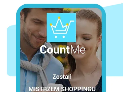Aplikacja CountMe - ekran startowy „Zostań mistrzem shoppingu”