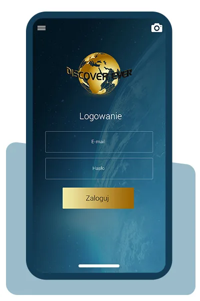 Aplikacja Discover Ever - ekran logowania z przyciskiem Zaloguj