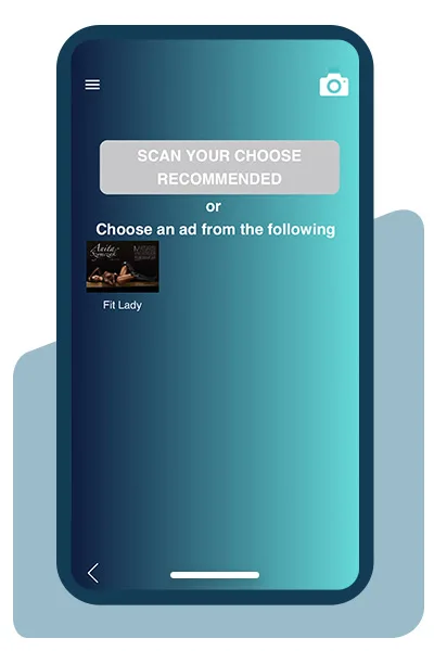Aplikacja Discover Ever - wybór reklamy do zeskanowania z listy polecanych