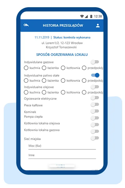 Aplikacja Kominiarczyk - przegląd ze statusem „kontrola wykonana”