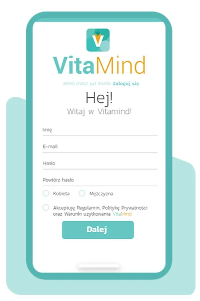 Aplikacja VitaMind - formularz rejestracji konta