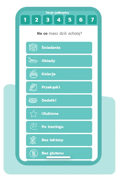 Aplikacja VitaMind - kategorie przepisów: śniadania, obiady, kolacje, bez laktozy, bez glutenu
