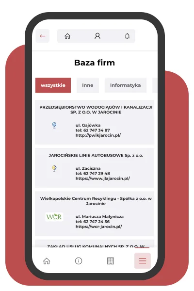 Aplikacja Jarocin.pl - baza firm z adresami i telefonami