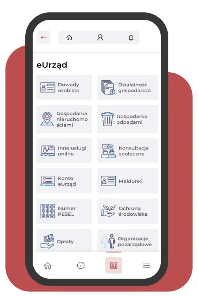 Aplikacja Jarocin.pl - moduł eUrząd z listą spraw urzędowych