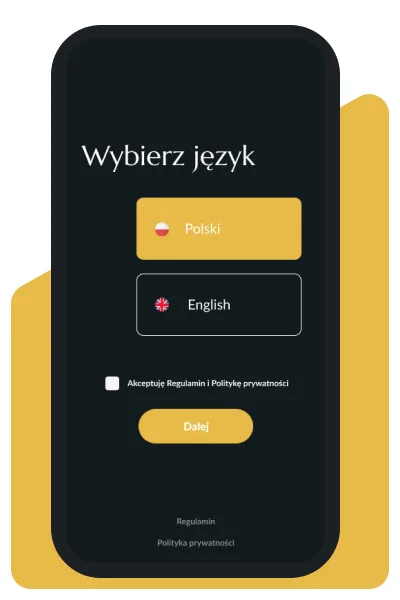 Aplikacja Germania Mint - wybór języka: polski albo angielski