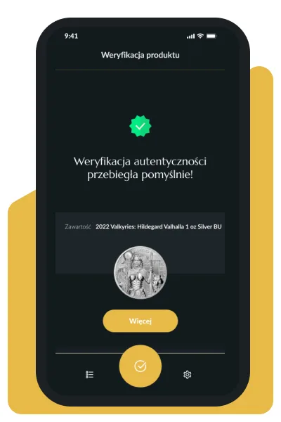 Aplikacja Germania Mint - potwierdzenie autentyczności monety po weryfikacji