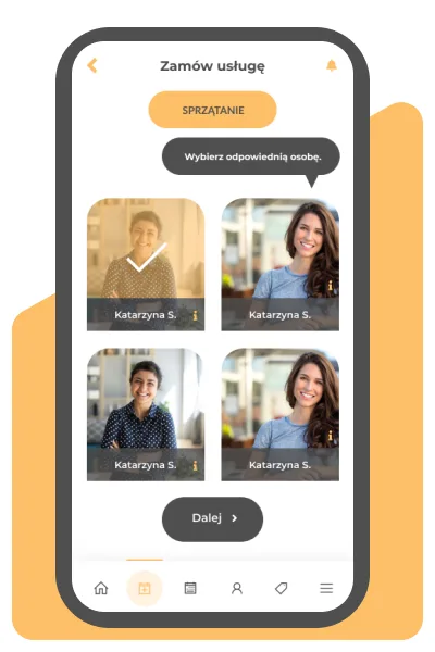 Aplikacja Clean App - wybór osoby sprzątającej