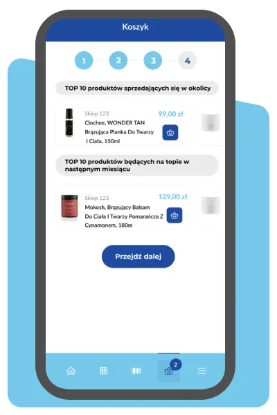 Aplikacja APH Serwis - koszyk z listami najczęściej kupowanych produktów
