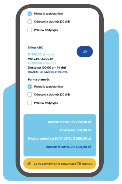 Aplikacja APH Serwis - podsumowanie zamówienia z formami płatności i dostawą