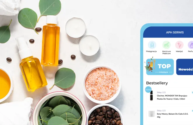 Kosmetyki naturalne na blacie i ekran aplikacji APH Serwis z bestsellerami