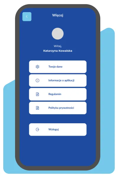 Aplikacja APH Serwis - menu konta użytkownika