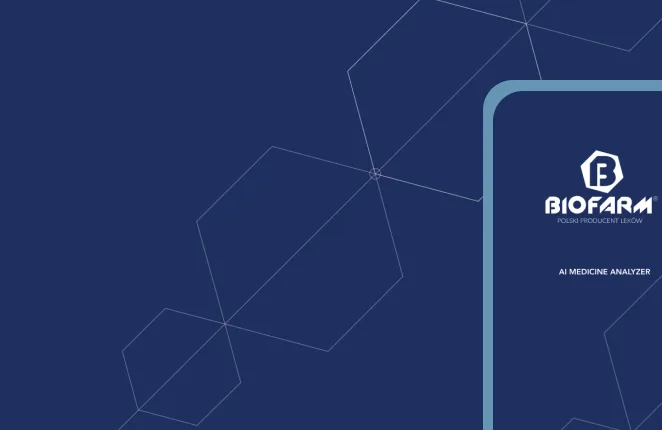 Aplikacja AI dla firmy farmaceutycznej - ekran startowy AI Medicine Analyzer na smartfonie