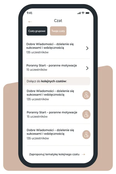 Aplikacja Nove Życie - czaty grupowe użytkowników