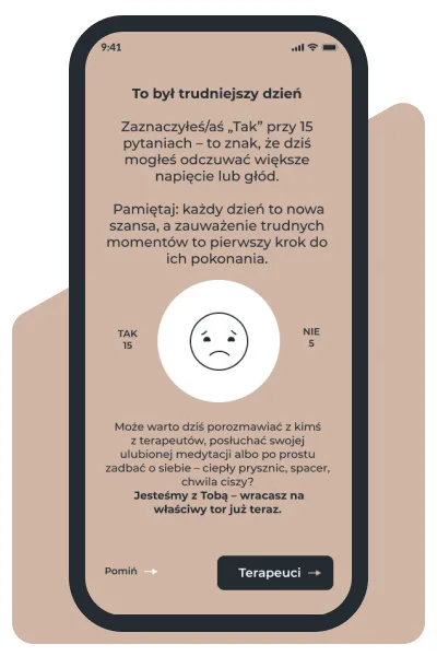 Aplikacja Nove Życie - podsumowanie dziennika z zachętą do rozmowy z terapeutą