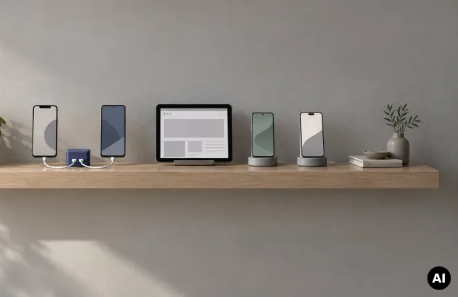 Dwa telefony na wspólnym zasilaczu, dwa z osobnymi ładowarkami i tablet z przeglądarką - natywna czy cross-platform