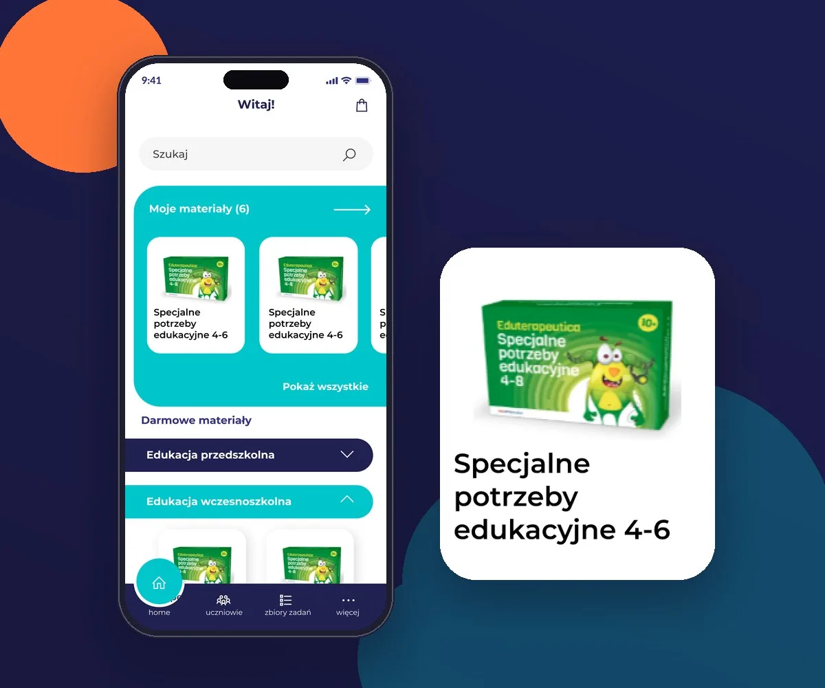 Pulpit aplikacji educhmura z moimi i darmowymi materiałami oraz powiększona karta programu edukacyjnego