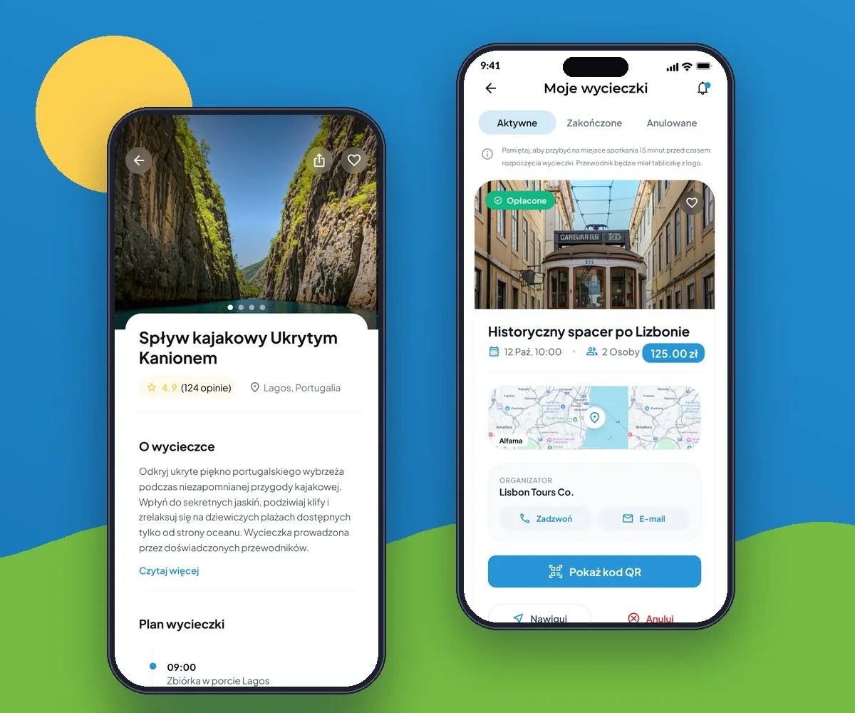Aplikacja GetTour - karta wycieczki z opisem i planem oraz opłacona rezerwacja z mapą i kodem QR